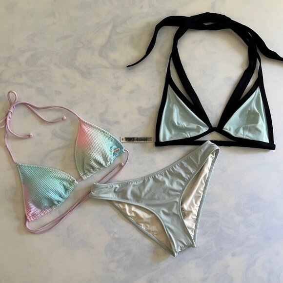 PINK Victoria's Secret Other - Victoria's Secret PINK Cotton Candy Blue 2 Tops 1 Bottom Bikini Set
